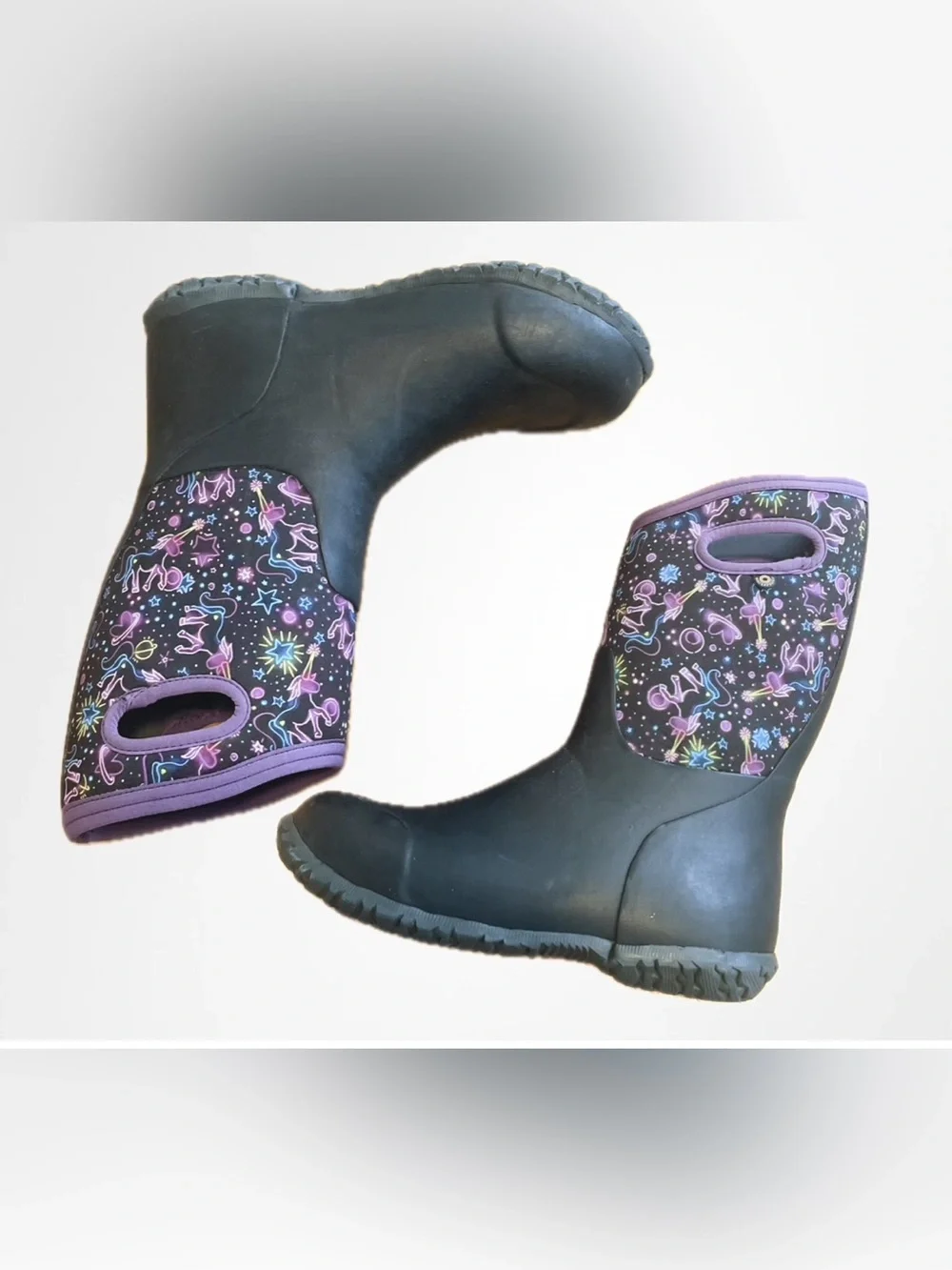 Bogs Kids Black Rain Boots with Unicorn Print